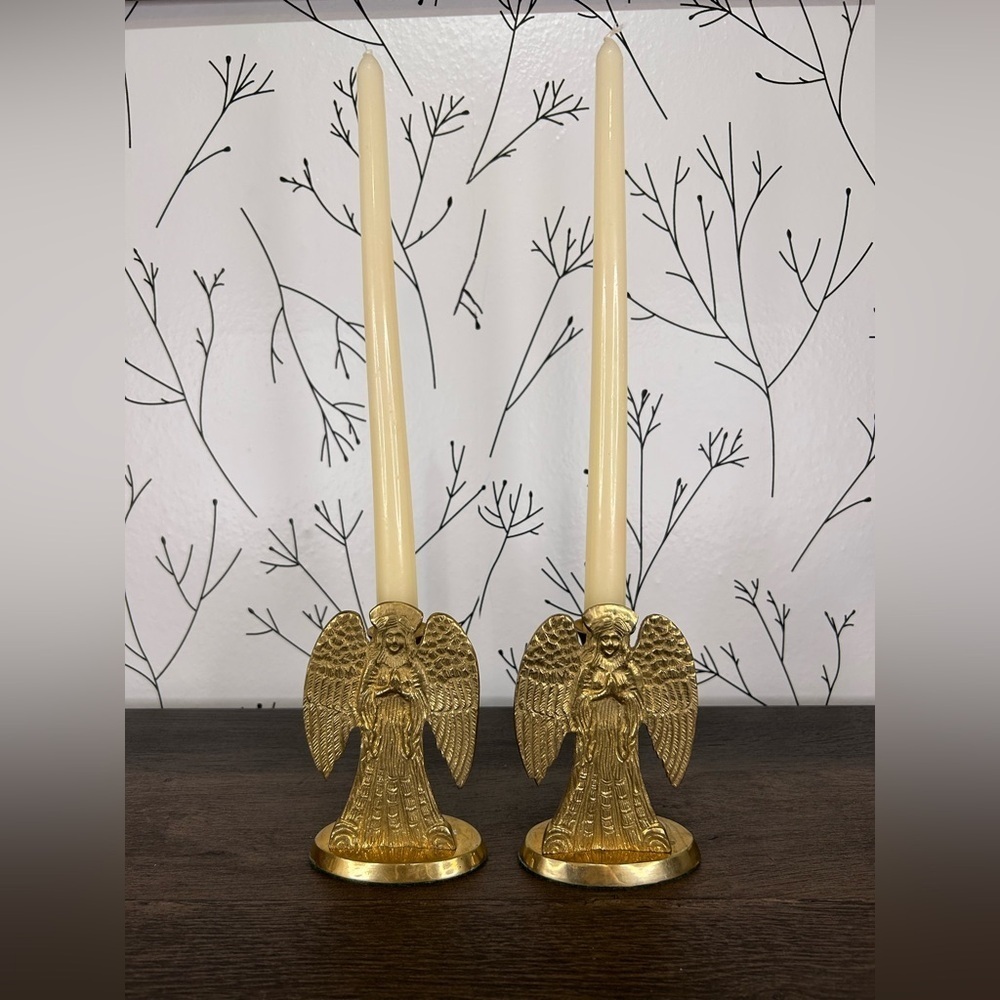 Vintage Brass Angel Candlestick Holders